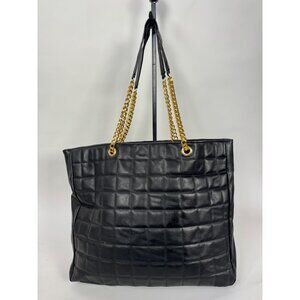 Black Quilted Home Interiors Tote Bag With Gold Chain Straps